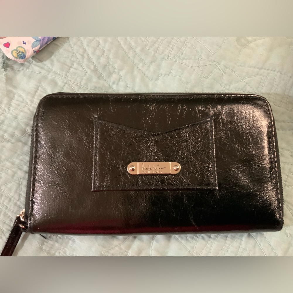Nichole Miller Shiny Black Zip Wallet